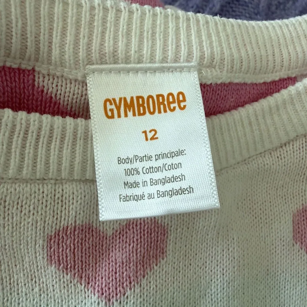 Gymboree Sweater Lot Purple Cable Knit Peplum Ruffle Girls Sz 12 Rainbow Heart